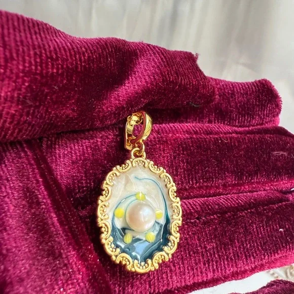 Anthropologie Gold and Blue Cameo Necklace - Picture 9 of 11